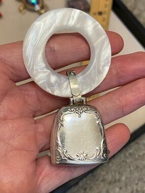 Vintage Sterling Silver Baby Teething Ring  / Rattle 925